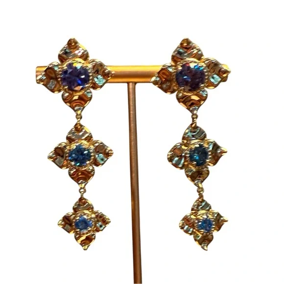 Vintage Y2K Kendra Scott Lily 14K Gold Plated 2” Dangle Earrings in Ombré Blue